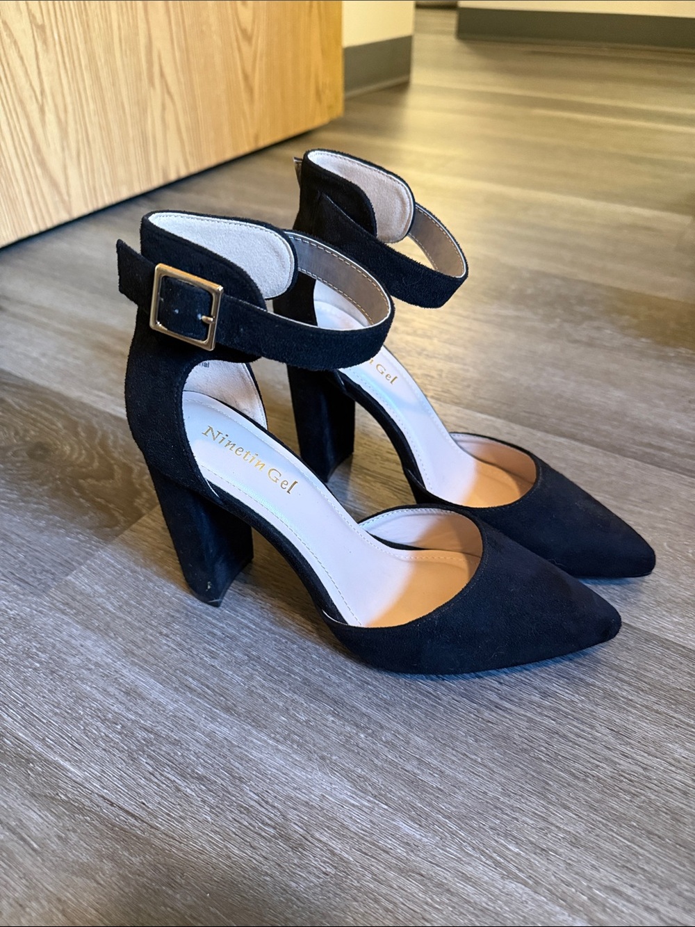 Charlotte Russe Black Pointed Toe Ankle Strap Block Heels